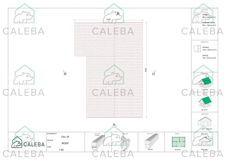 Casa di legno LARA 48 m², pianta copertura