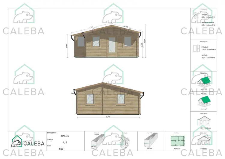 Casa di legno LARA 48 m², lato A/B