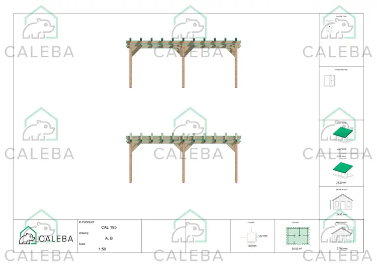 Pompeiana di legno 30 m², lati A/B