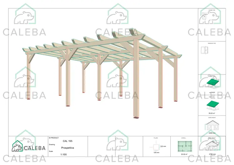 Pompeiana di legno 30 m², lati A/C
