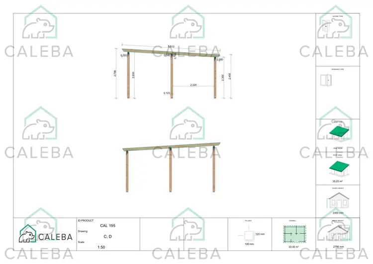 Pompeiana di legno 30 m², lati C/D