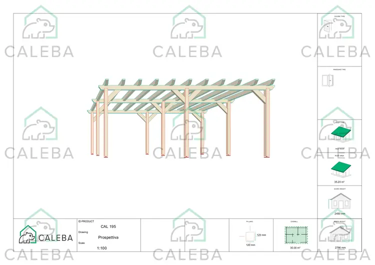 Pompeiana di legno 30 m², lato A