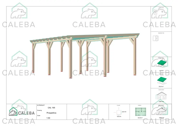 Pompeiana di legno 30 m², lati B/D