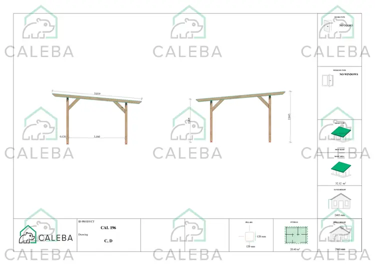 Pompeiana di legno 20.40 m², lati C/D