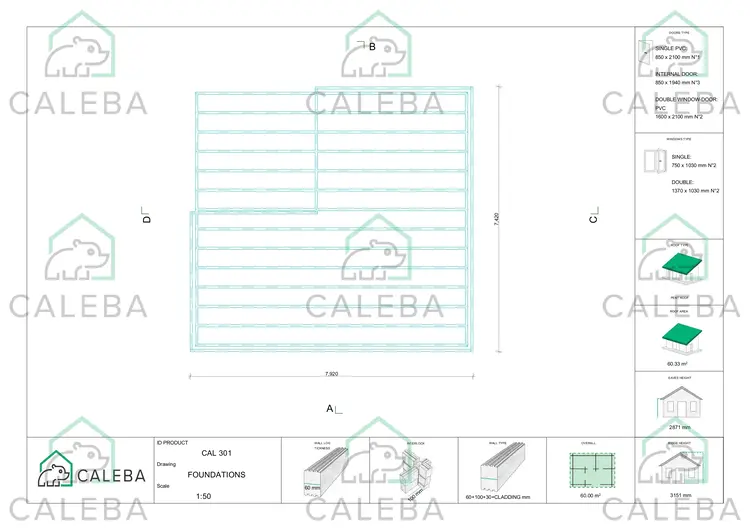 Casa coibentata LUCIA 60 m², piano fondazione