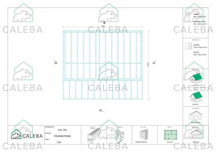 Casa coibentata per campeggi EMMA 54.15 m², piano fondazione