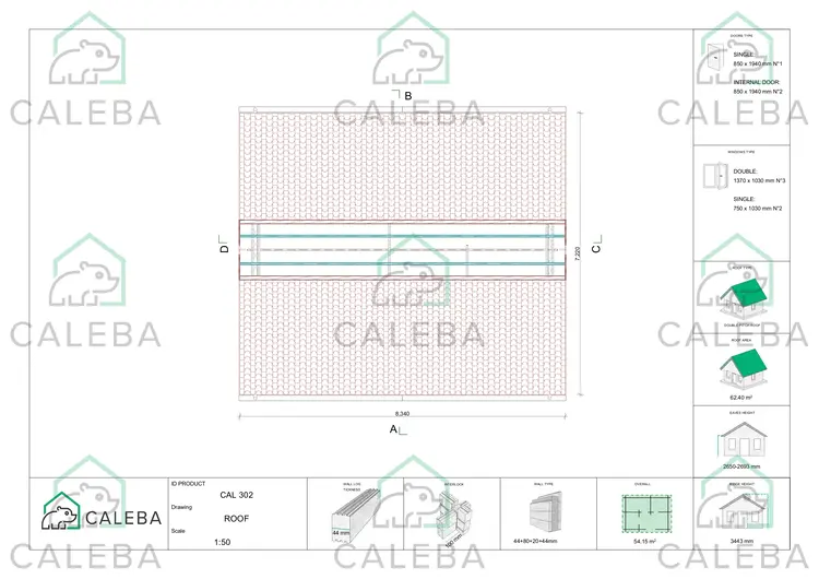 Casa coibentata per campeggi EMMA 54.15 m², pianta copertura