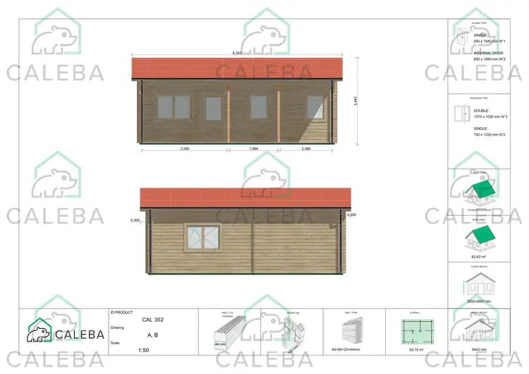 Casa coibentata per campeggi EMMA 54.15 m², lati A/B
