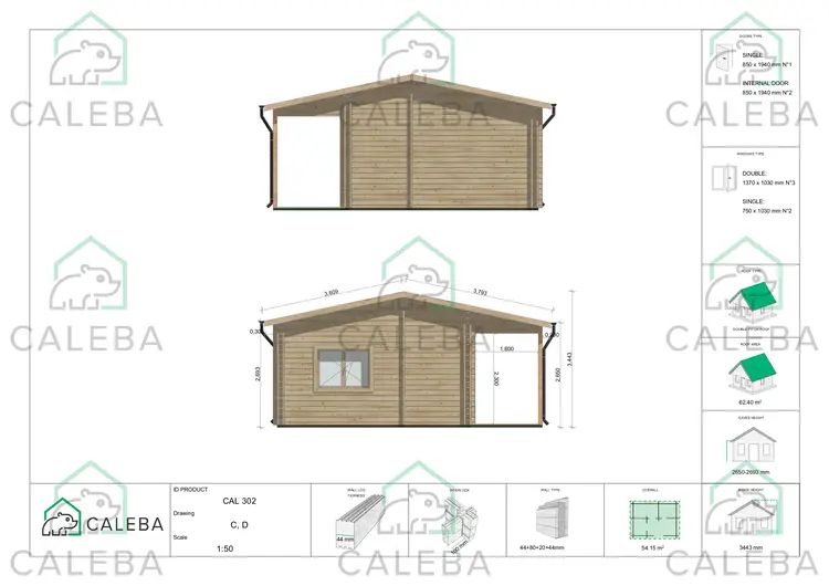 Casa coibentata per campeggi EMMA 54.15 m², lati C/D