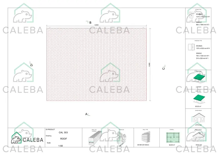 Casa coibentata con patio MILENA 62.64 m², pianta copertura