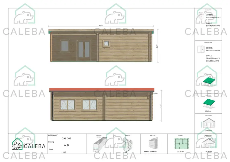 Casa coibentata con patio MILENA 62.64 m², lati A/B