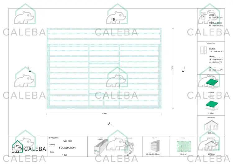 Casa in legno coibentata con ottimo isolamento termico AGATA 76.63 m², piano fondazione