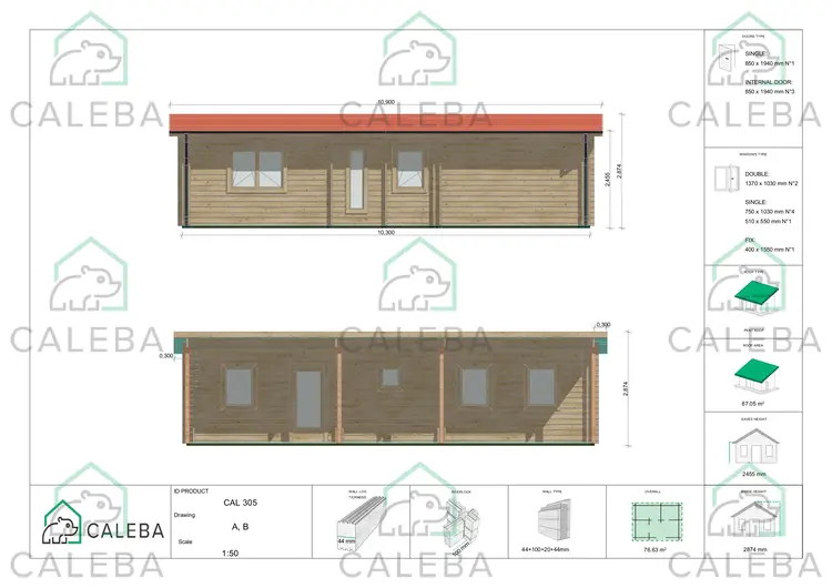 Casa in legno coibentata con ottimo isolamento termico AGATA 76.63 m², lati A/B