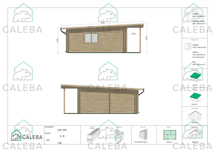 Casa in legno coibentata con ottimo isolamento termico AGATA 76.63 m², lati C/D