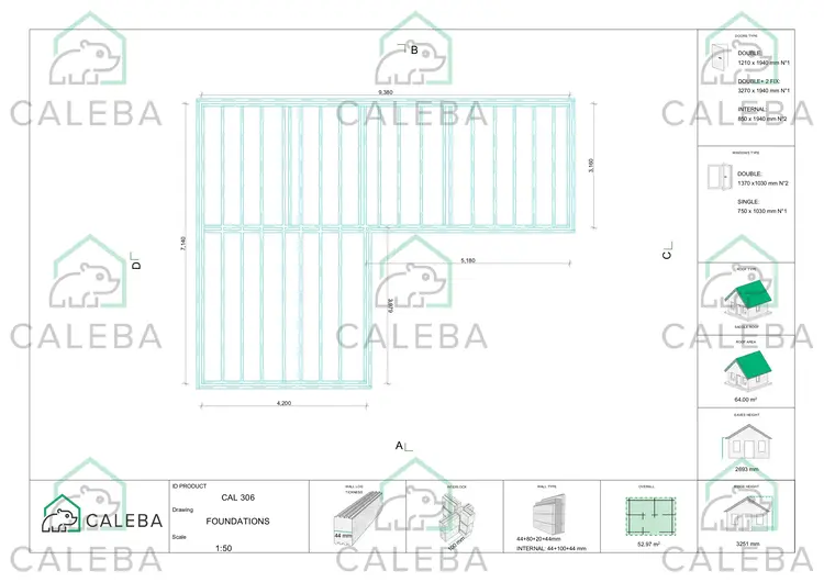 Casa coibentata in legno a L TANIA 52.97 m², piano fondazione