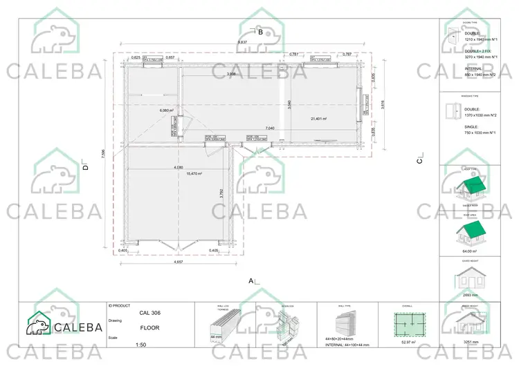 Casa coibentata in legno a L TANIA 52.97 m², planimetria