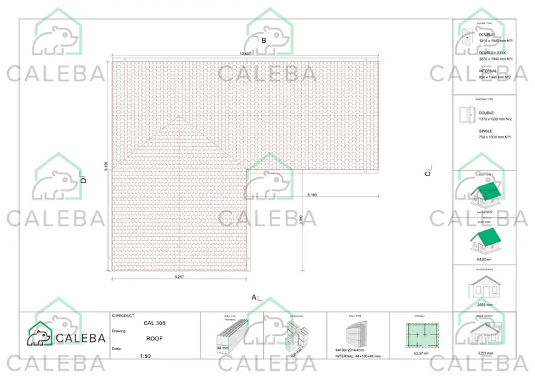 Casa coibentata in legno a L TANIA 52.97 m², pianta copertura