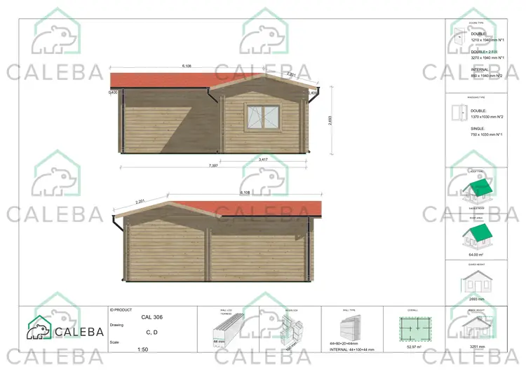 Casa coibentata in legno a L TANIA 52.97 m², lati C/D
