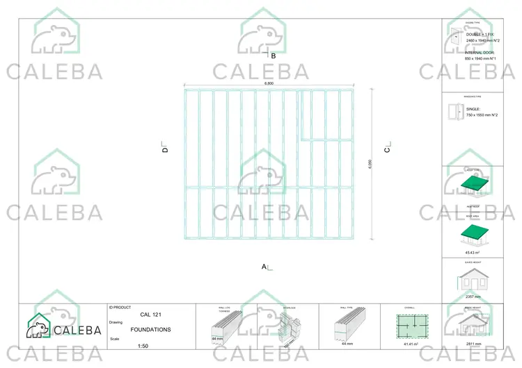 Casa in legno con portico ALICE 44.8 m², piano fondazione
