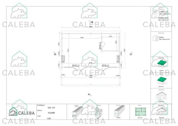 Casa in legno con portico ALICE 44.8 m², planimetria