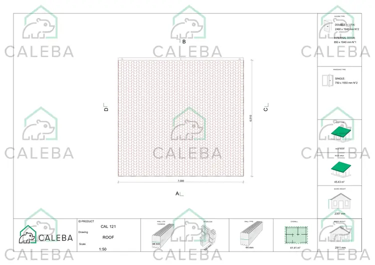 Casa in legno con portico ALICE 44.8 m², pianta copertura