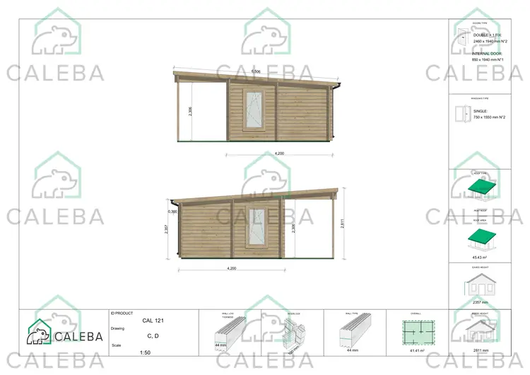 Casa in legno con portico ALICE 44.8 m², lati C/D