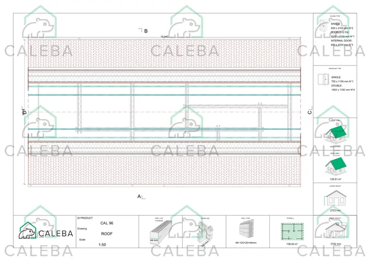 Casa di legno prefabbricata con 5 stanze EVA, pianta copertura