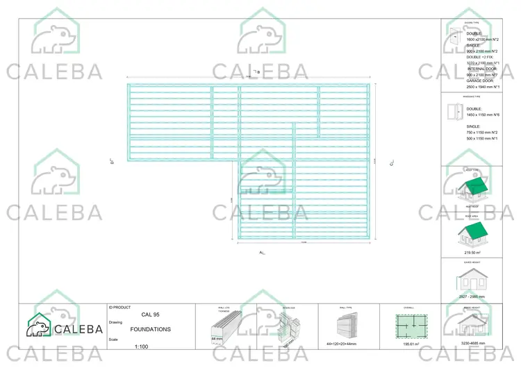 Casa prefabbricata in legno con garage doppio PRISCILLA, piano fondazione
