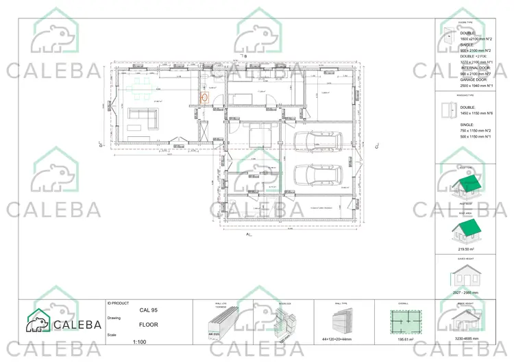 Casa prefabbricata in legno con garage doppio PRISCILLA, planimetria
