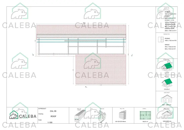 Casa prefabbricata in legno con garage doppio PRISCILLA, pianta copertura