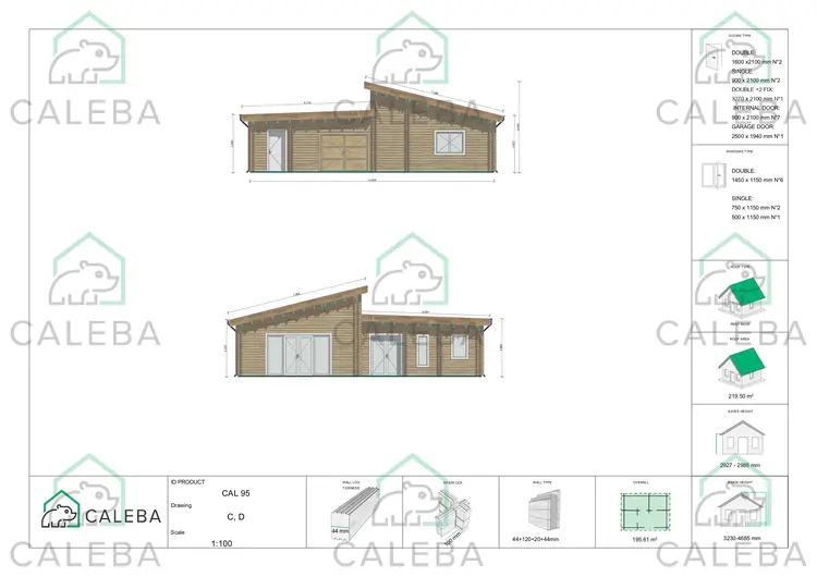 Casa prefabbricata in legno con garage doppio PRISCILLA, lati C/D