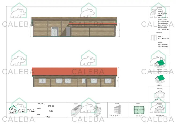 Casa prefabbricata in legno con garage doppio PRISCILLA, lati A/B