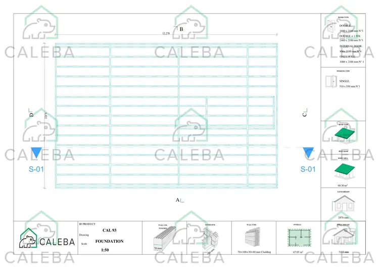 Casa prefabbricata con doppia veranda NAUSICAA, piano fondazione