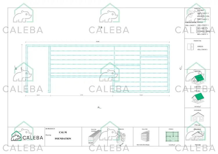 Casa in legno prefabbricata con garage CLOE, piano fondazione