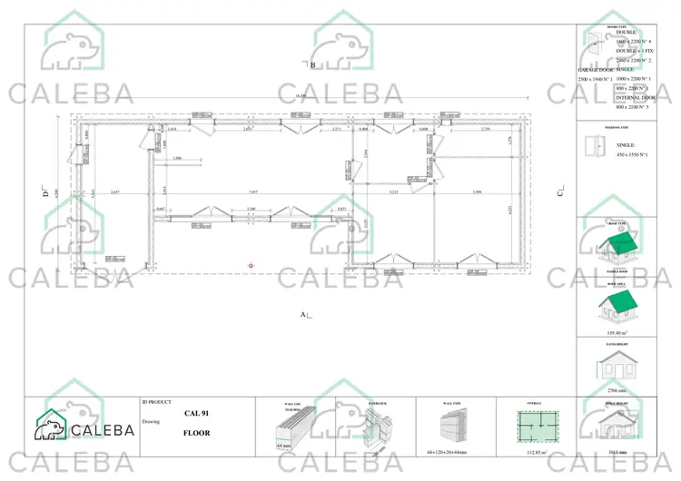 Casa in legno prefabbricata con garage CLOE, planimetria