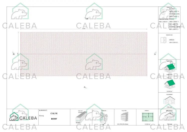 Casa in legno prefabbricata con garage CLOE, pianta copertura