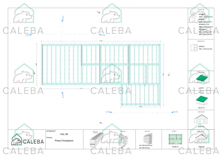Casa abitabile con portico CELESTE, piano fondazione