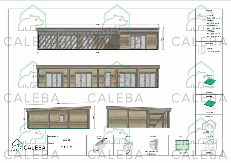 Casa abitabile con portico CELESTE, lati A/B/C/D