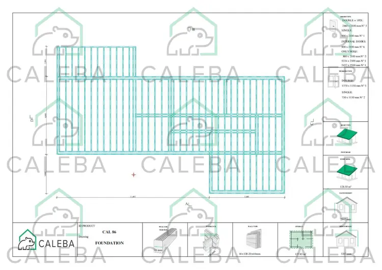 Casa prefabbricata in legno tetto piano CAMELIA, piano fondazione