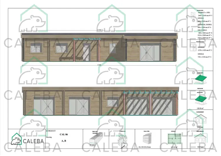 Casa prefabbricata in legno tetto piano CAMELIA, lati A/B