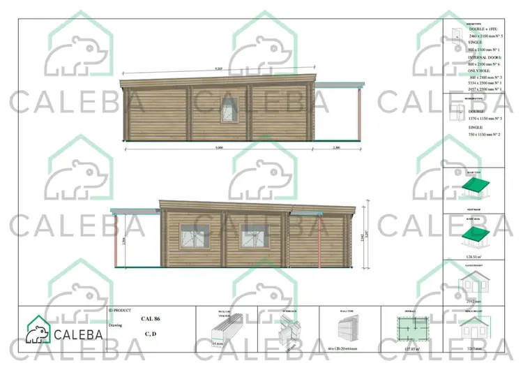 Casa prefabbricata in legno tetto piano CAMELIA, lati C/D