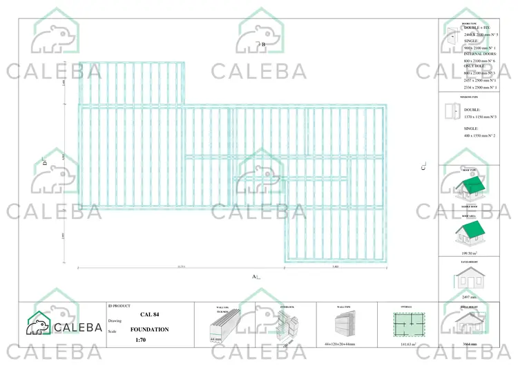 Casa di legno prefabbricata con tetto spiovente ISOTTA, piano fondazione