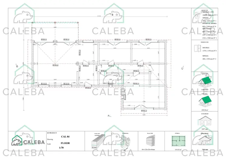 Casa di legno prefabbricata con tetto spiovente ISOTTA, planimetria