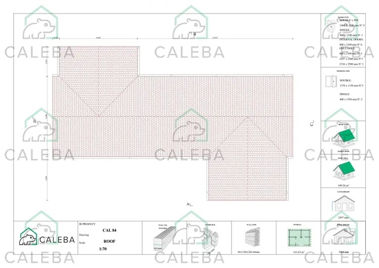Casa di legno prefabbricata con tetto spiovente ISOTTA, pianta copertura