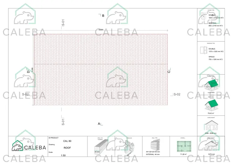 Casa abitabile in legno ad un piano 84 m² OLIMPIA, pianta copertura