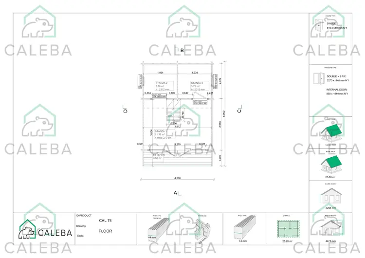 Casa in legno ELODIE 24 m², planimetria primo piano