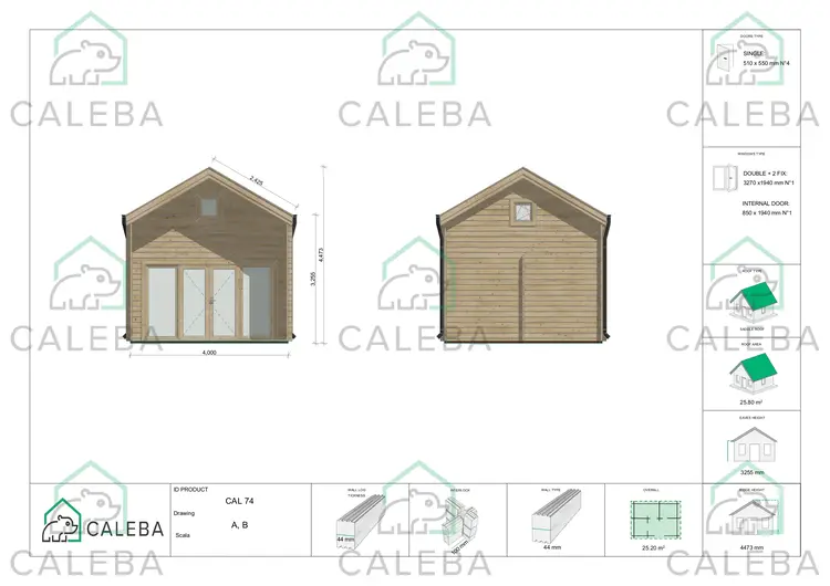 Casa in legno ELODIE 24 m², lati A/B