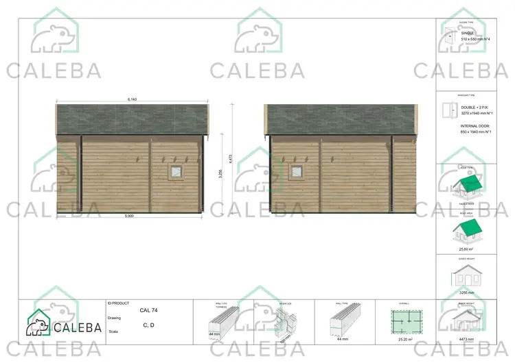 Casa in legno ELODIE 24 m², lati C/D