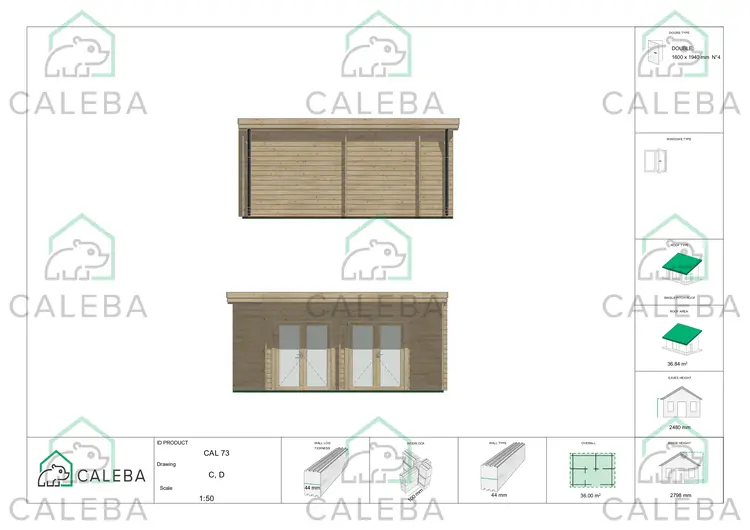 Casa in legno FLAMINIA 36 m², lati C/D