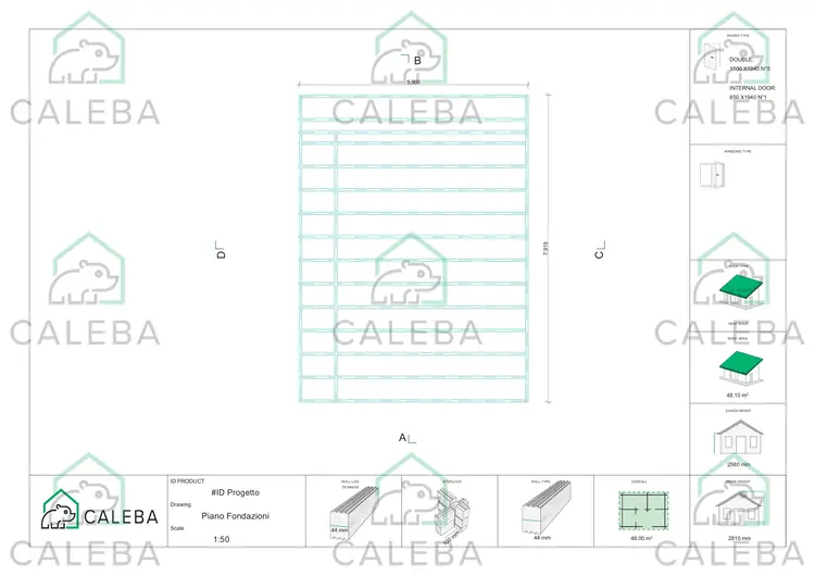 Casa di legno FLAMINIA 48 m², piano fondazione
